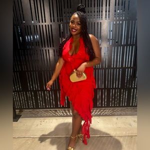 Red chiffon ruffled dress